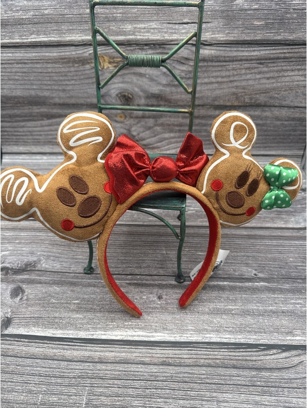 Disney Mickey Minnie Gingerbread Christmas Ears Headband Holiday Bow Cookie NWOT